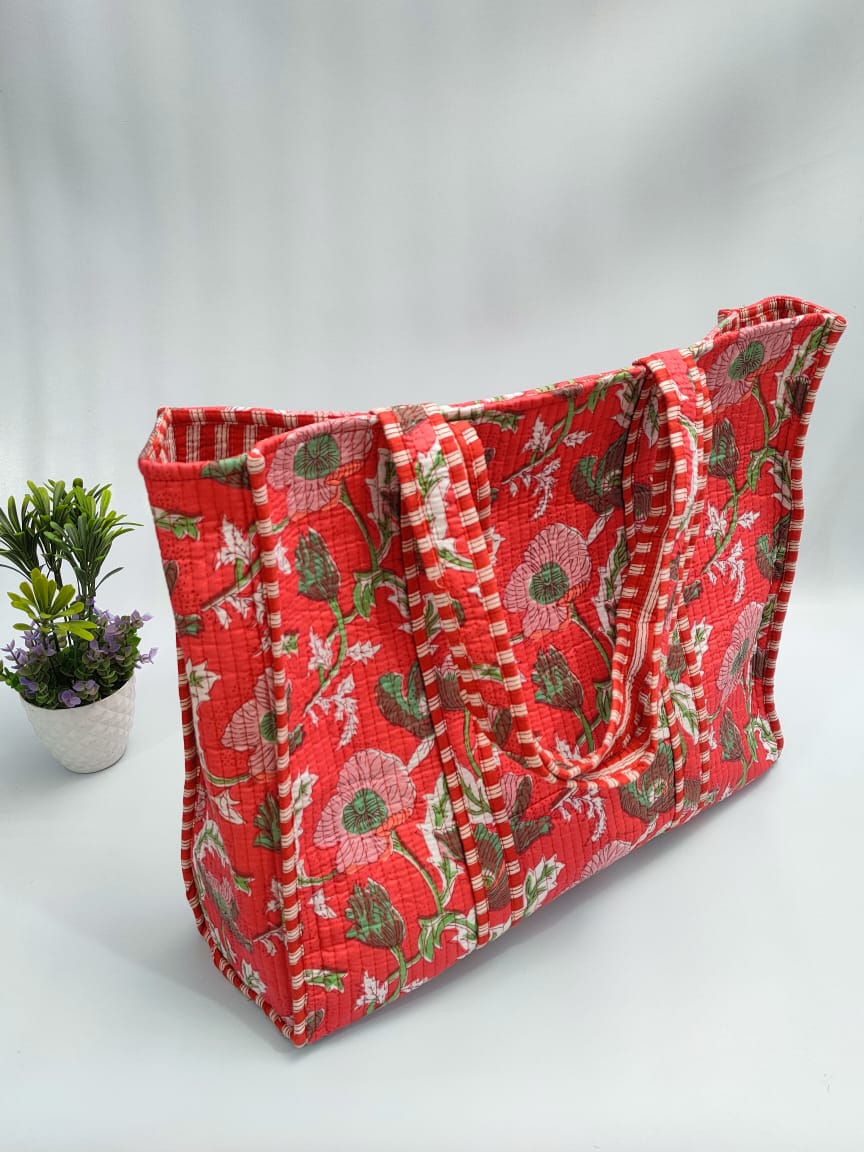 Quilted Tote Bag without zip - 17x18x 6 inches