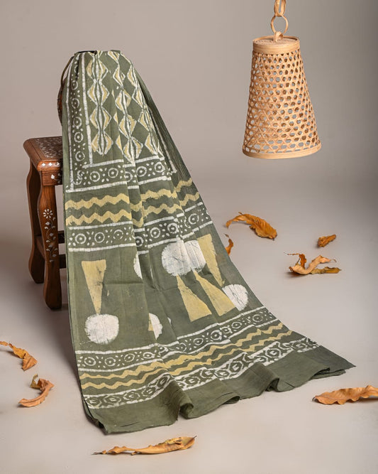 Mul-Cotton Bagru Hand Block Printed Dupatta  - TSPDM11