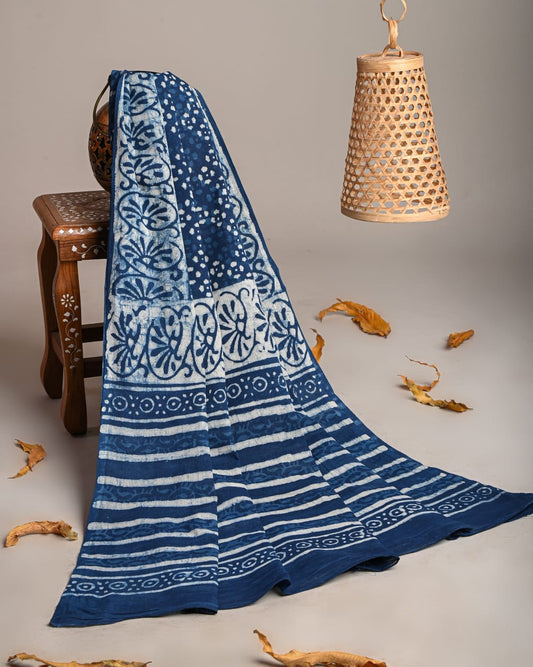 Mul-Cotton Bagru Hand Block Printed Dupatta  - TSPDM12