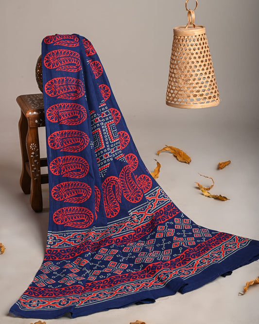 Mul-Cotton Bagru Hand Block Printed Dupatta  - TSPDM14