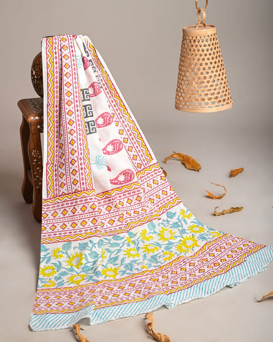 Mul-Cotton Bagru Hand Block Printed Dupatta  - TSPDM15