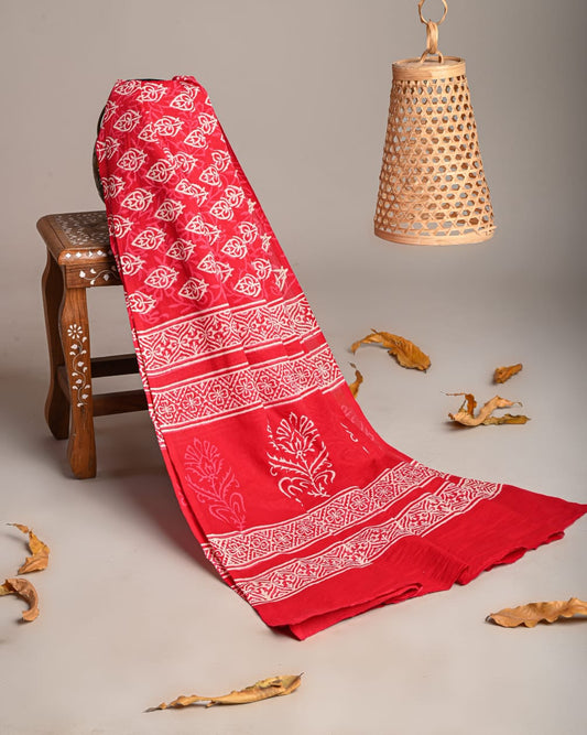 Mul-Cotton Bagru Hand Block Printed Dupatta  - TSPDM16