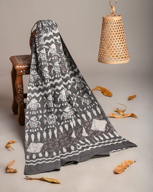 Mul-Cotton Bagru Hand Block Printed Dupatta  - TSPDM19