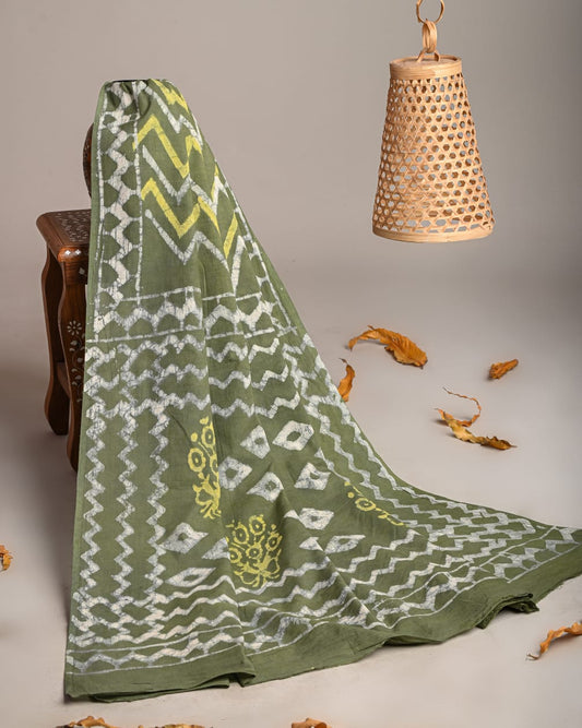 Mul-Cotton Bagru Hand Block Printed Dupatta  - TSPDM22