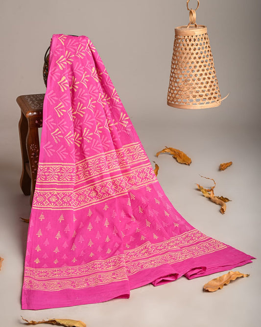 Mul-Cotton Bagru Hand Block Printed Dupatta  - TSPDM24