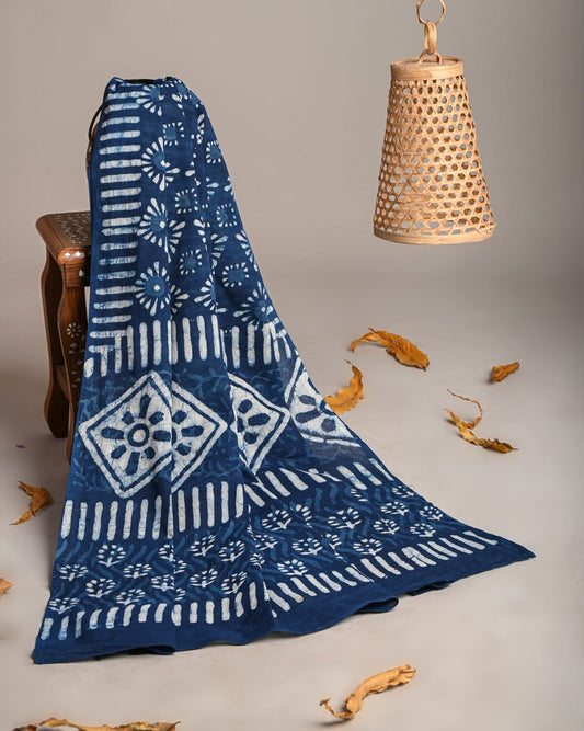 Mul-Cotton Bagru Hand Block Printed Dupatta  - TSPDM28
