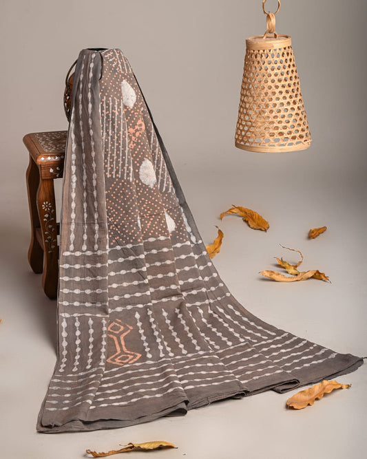 Mul-Cotton Bagru Hand Block Printed Dupatta  - TSPDM35