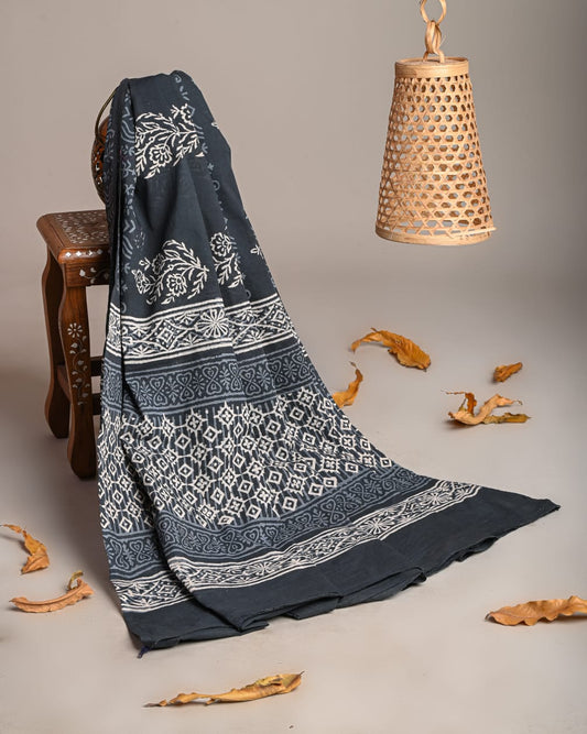 Mul-Cotton Bagru Hand Block Printed Dupatta  - TSPDM37