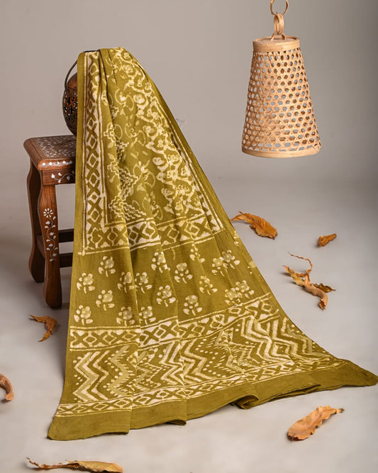 Mul-Cotton Bagru Hand Block Printed Dupatta  - TSPDM38