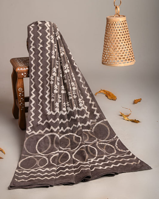 Mul-Cotton Bagru Hand Block Printed Dupatta  - TSPDM3