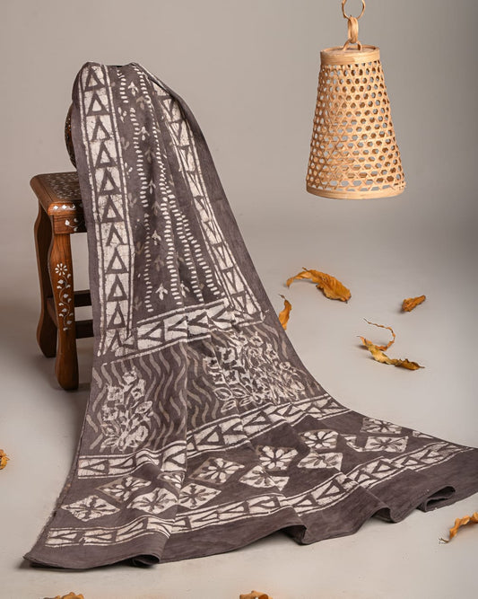 Mul-Cotton Bagru Hand Block Printed Dupatta  - TSPDM40