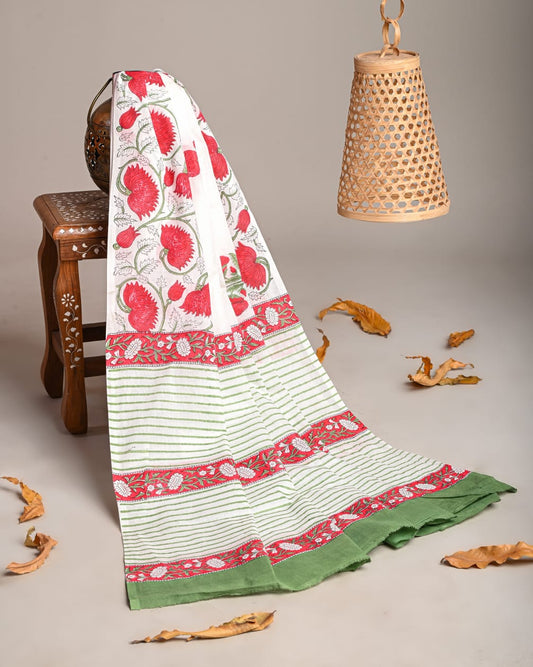 Mul-Cotton Bagru Hand Block Printed Dupatta  - TSPDM41