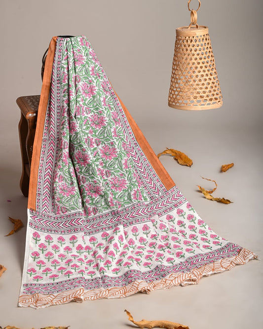 Mul-Cotton Bagru Hand Block Printed Dupatta  - TSPDM42