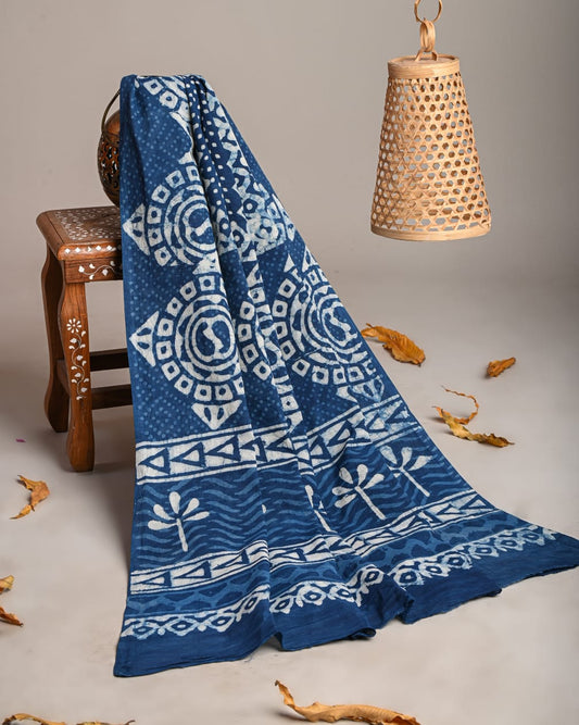 Mul-Cotton Bagru Hand Block Printed Dupatta  - TSPDM43