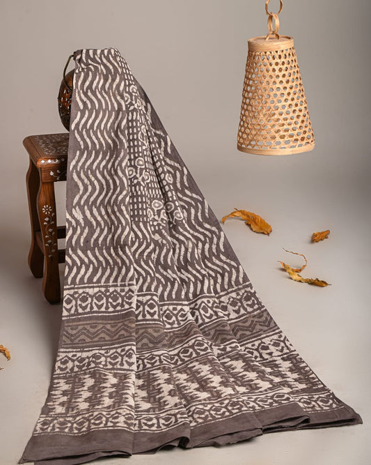 Mul-Cotton Bagru Hand Block Printed Dupatta  - TSPDM44