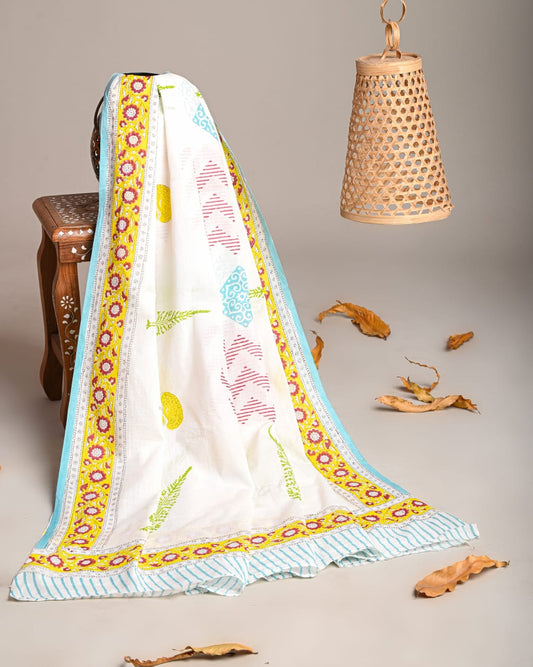 Mul-Cotton Bagru Hand Block Printed Dupatta  - TSPDM45