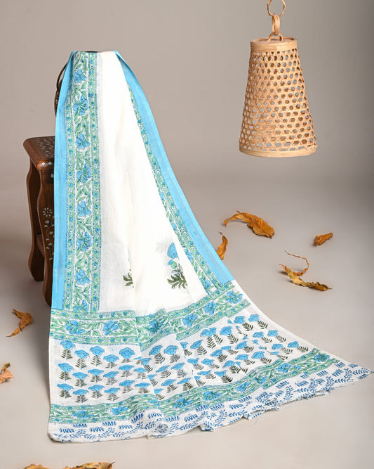 Mul-Cotton Bagru Hand Block Printed Dupatta  - TSPDM46