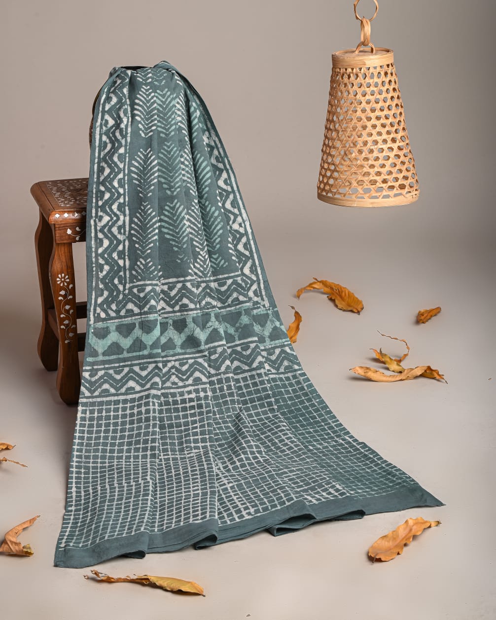 Mul-Cotton Bagru Hand Block Printed Dupatta  - TSPDM47
