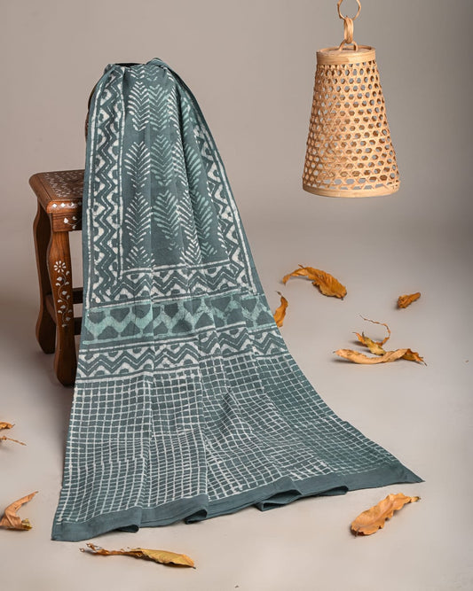 Mul-Cotton Bagru Hand Block Printed Dupatta  - TSPDM47