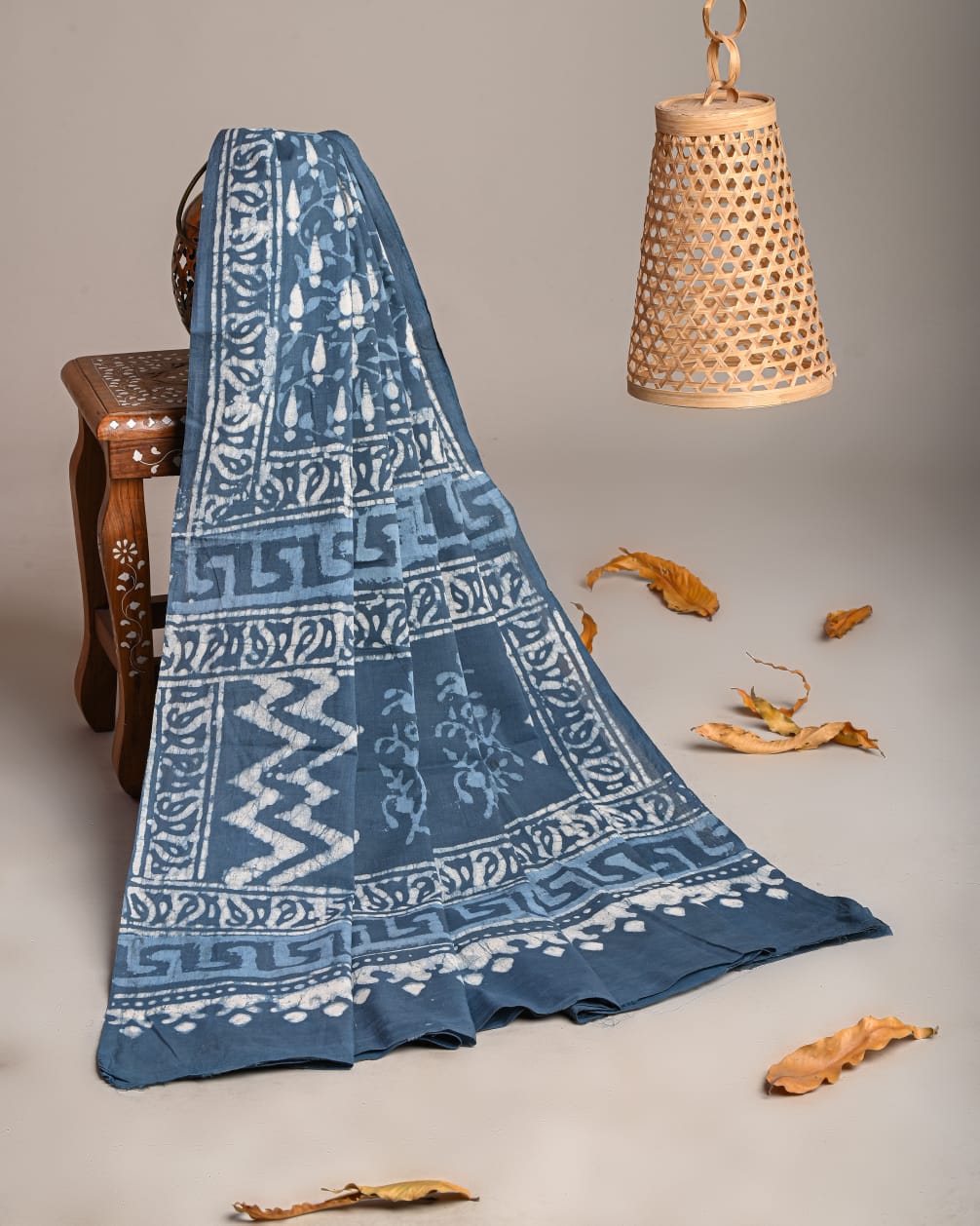Mul-Cotton Bagru Hand Block Printed Dupatta  - TSPDM48