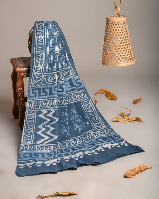 Mul-Cotton Bagru Hand Block Printed Dupatta  - TSPDM48