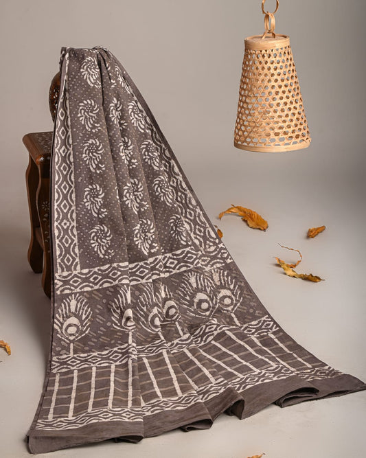 Mul-Cotton Bagru Hand Block Printed Dupatta  - TSPDM4