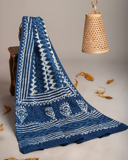 Mul-Cotton Bagru Hand Block Printed Dupatta  - TSPDM52
