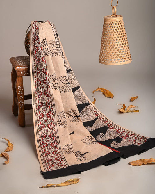 Mul-Cotton Bagru Hand Block Printed Dupatta  - TSPDM53