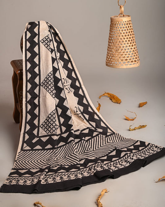 Mul-Cotton Bagru Hand Block Printed Dupatta  - TSPDM54