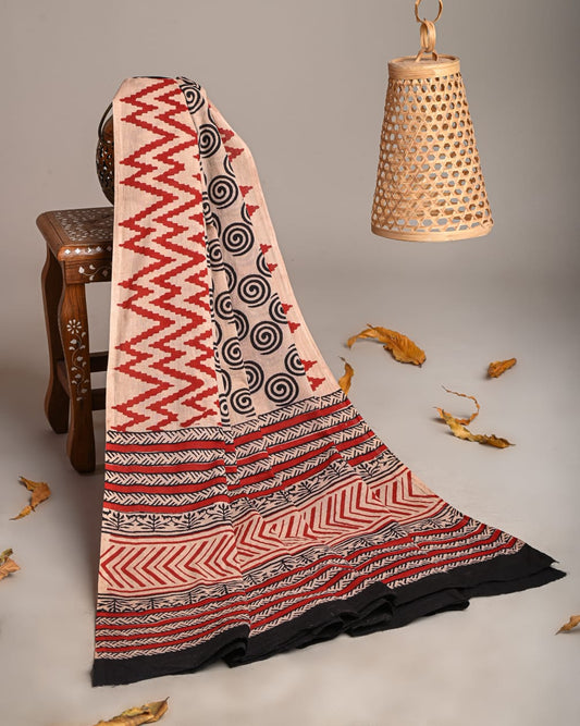 Mul-Cotton Bagru Hand Block Printed Dupatta  - TSPDM55