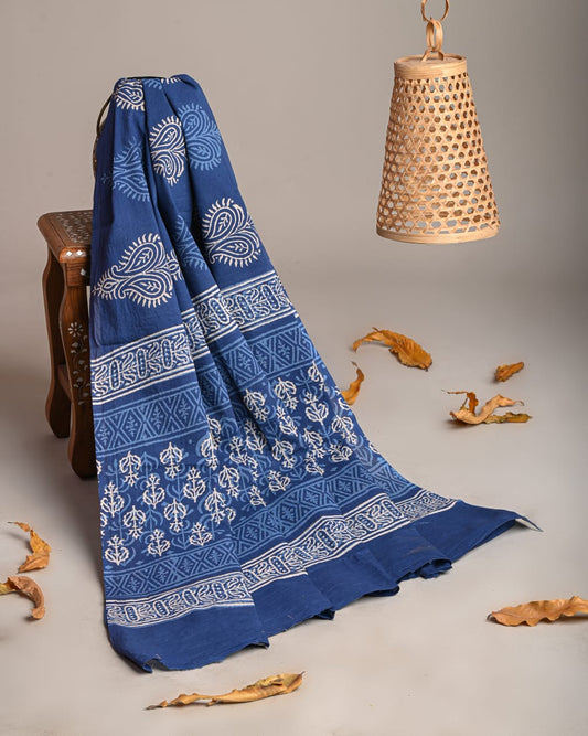 Mul-Cotton Bagru Hand Block Printed Dupatta  - TSPDM6