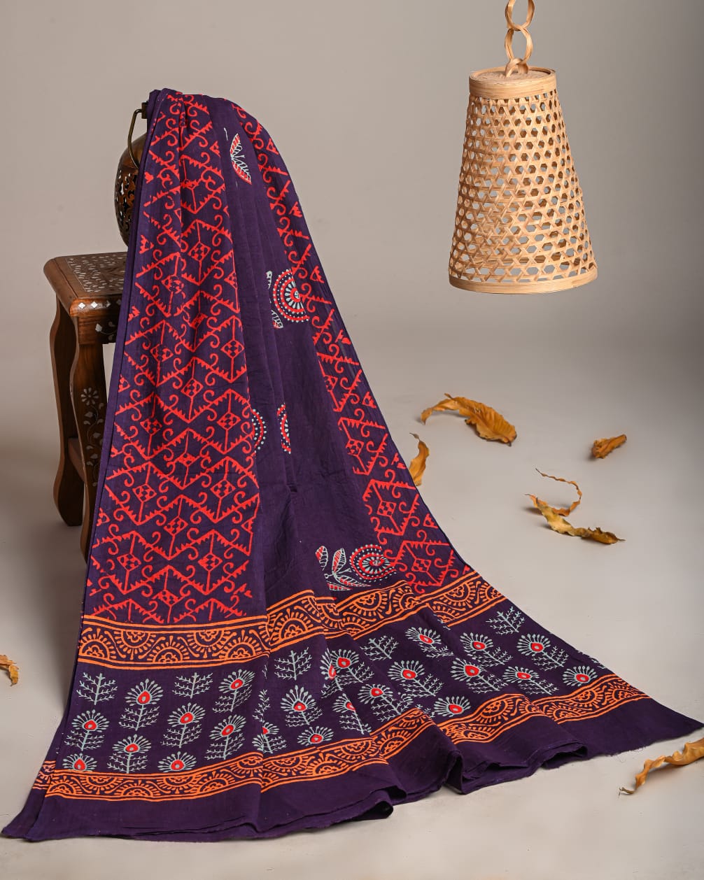 Mul-Cotton Bagru Hand Block Printed Dupatta  - TSPDM7
