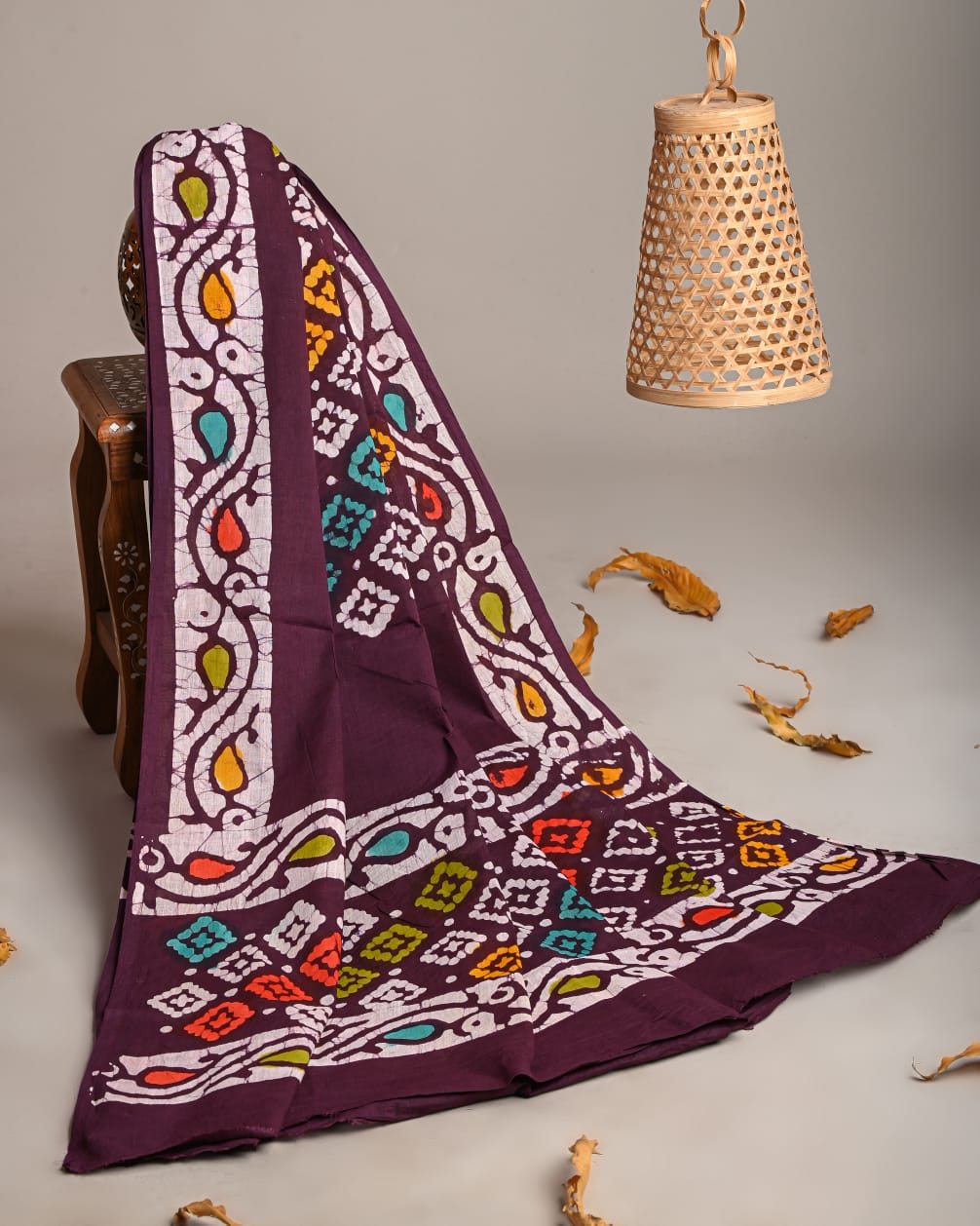 Mul-Cotton Bagru Hand Block Printed Dupatta  - TSPDM8