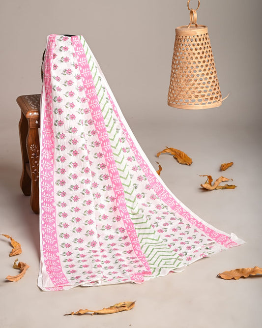Mul-Cotton Bagru Hand Block Printed Dupatta  - TSPDM9