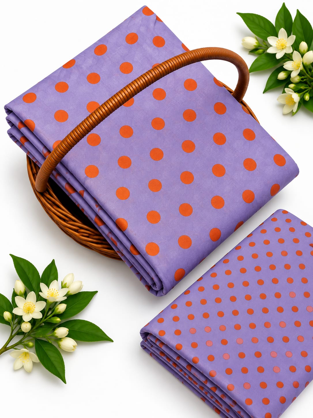 Purple Polka Dot Pure Cotton Unstitched Kurta Pant Fabric Set
