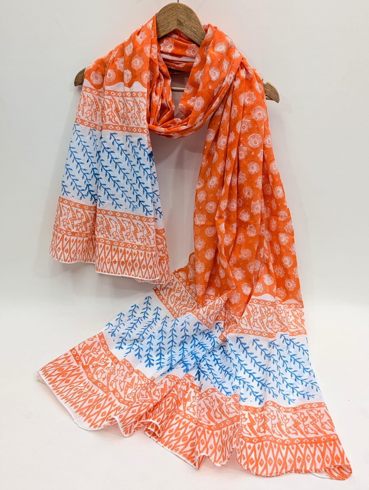 Cotton Dupatta in Sanganeri Block Print