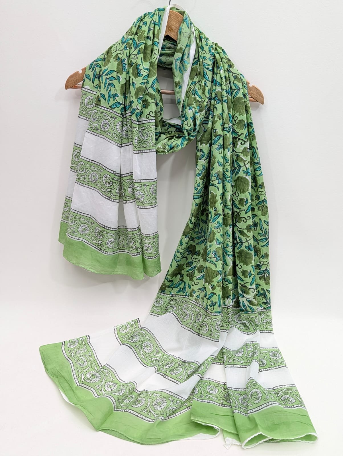 Cotton Dupatta in Sanganeri Block Print