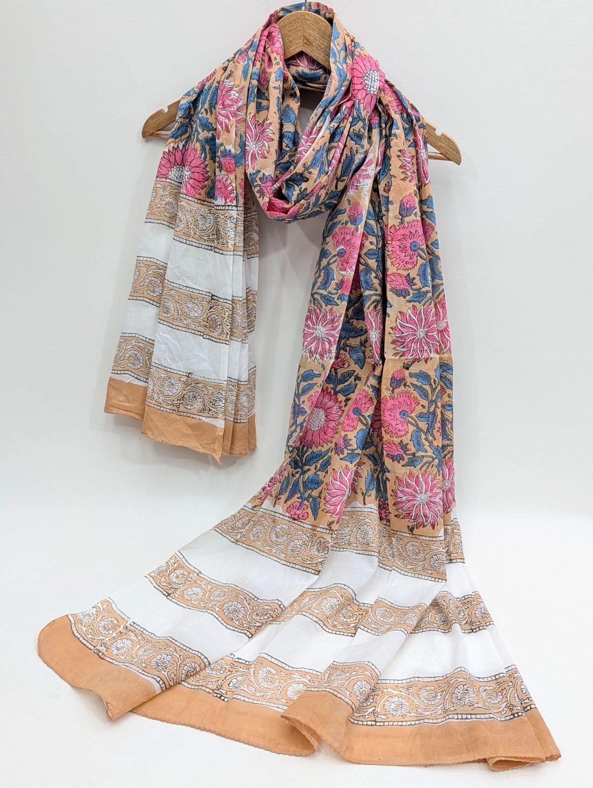 Cotton Dupatta in Sanganeri Block Print