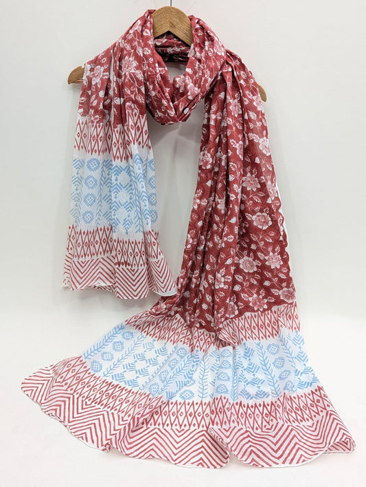 Cotton Dupatta in Sanganeri Block Print