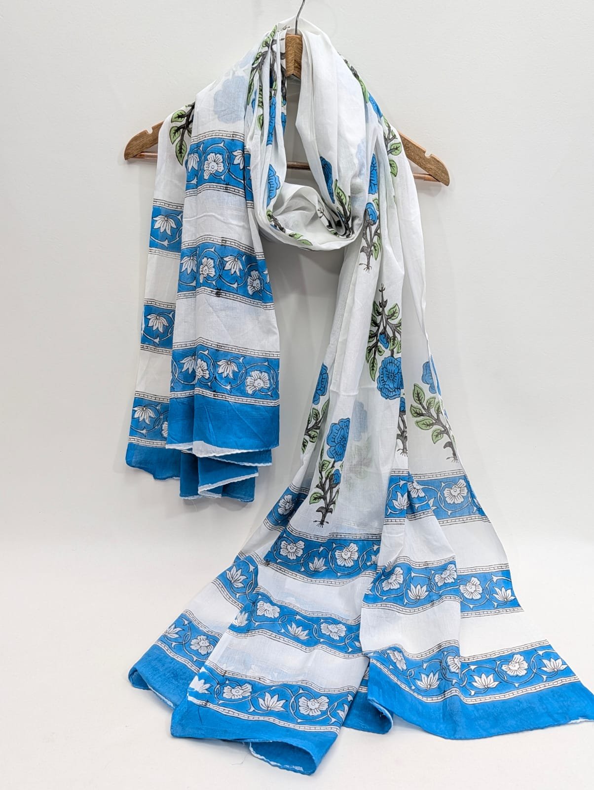 Cotton Dupatta in Sanganeri Block Print
