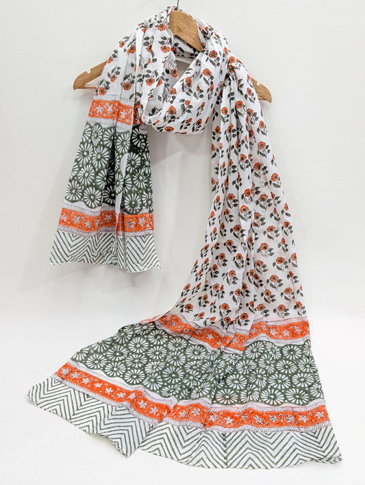 Cotton Dupatta in Sanganeri Block Print