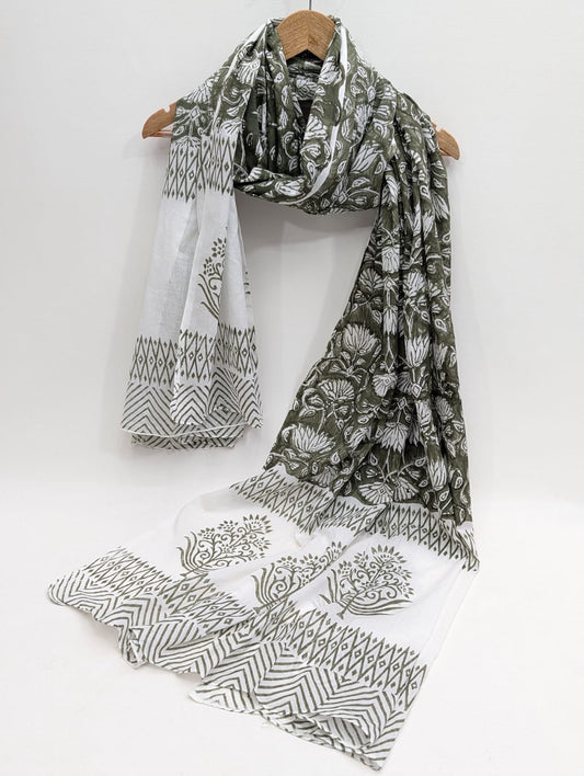 Cotton Dupatta in Sanganeri Block Print