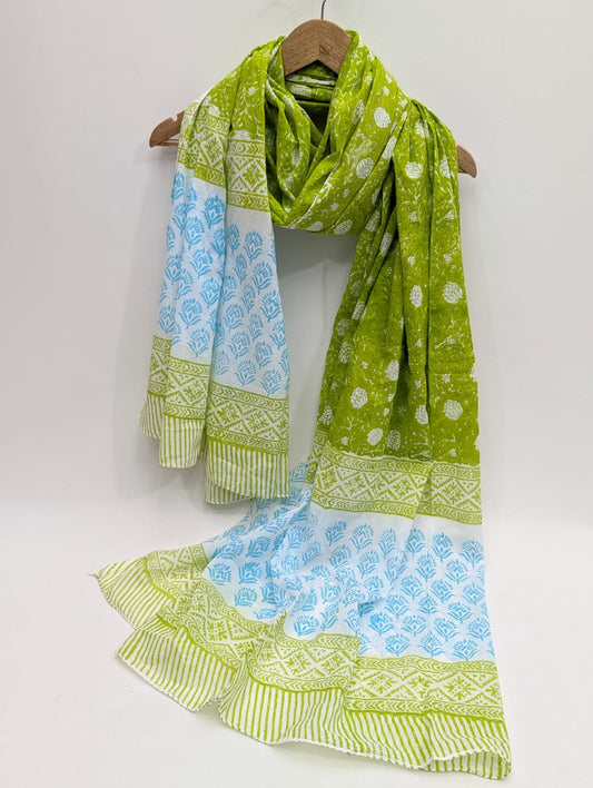 Cotton Dupatta in Sanganeri Block Print