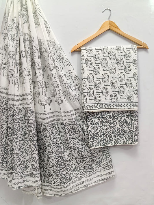 Hand Block Cotton Salwar Suit Set with Cotton Dupatta  - TSPSMTPA56