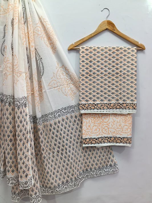 Hand Block Cotton Salwar Suit Set with Cotton Dupatta  - TSPSMTPA57