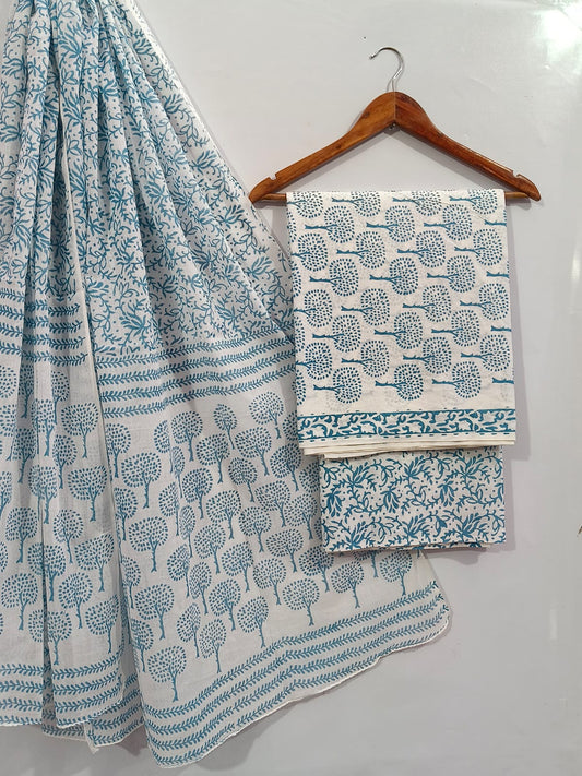 Hand Block Cotton Salwar Suit Set with Cotton Dupatta  - TSPSMTPA74