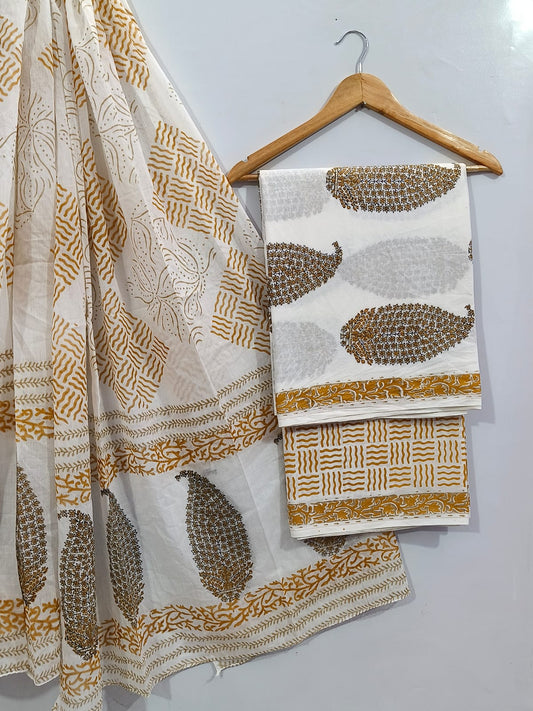 Hand Block Cotton Salwar Suit Set with Cotton Dupatta  - TSPSMTPA83