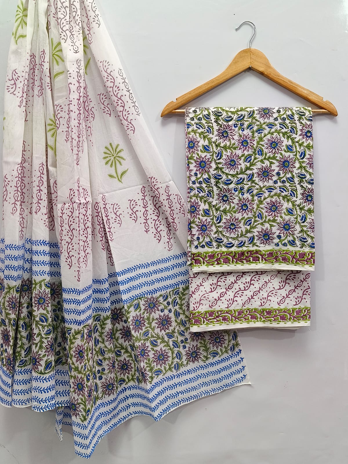 Hand Block Cotton Salwar Suit Set with Cotton Dupatta  - TSPSMTPA8