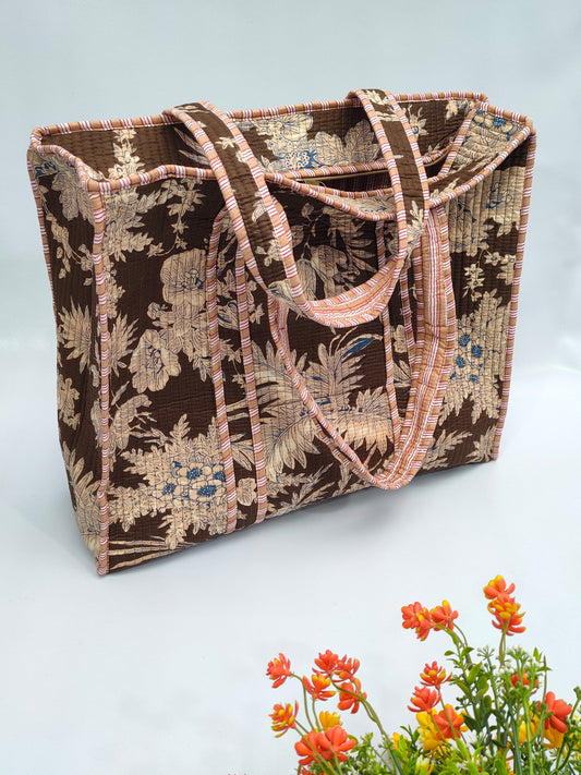 Quilted Tote Bag with zipper - 17x18x 6 inches
