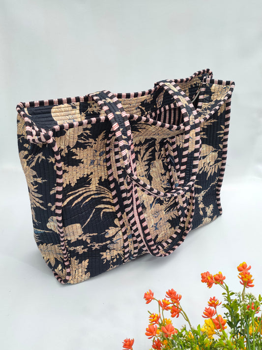 Quilted Tote Bag with zipper - 17x18x 6 inches